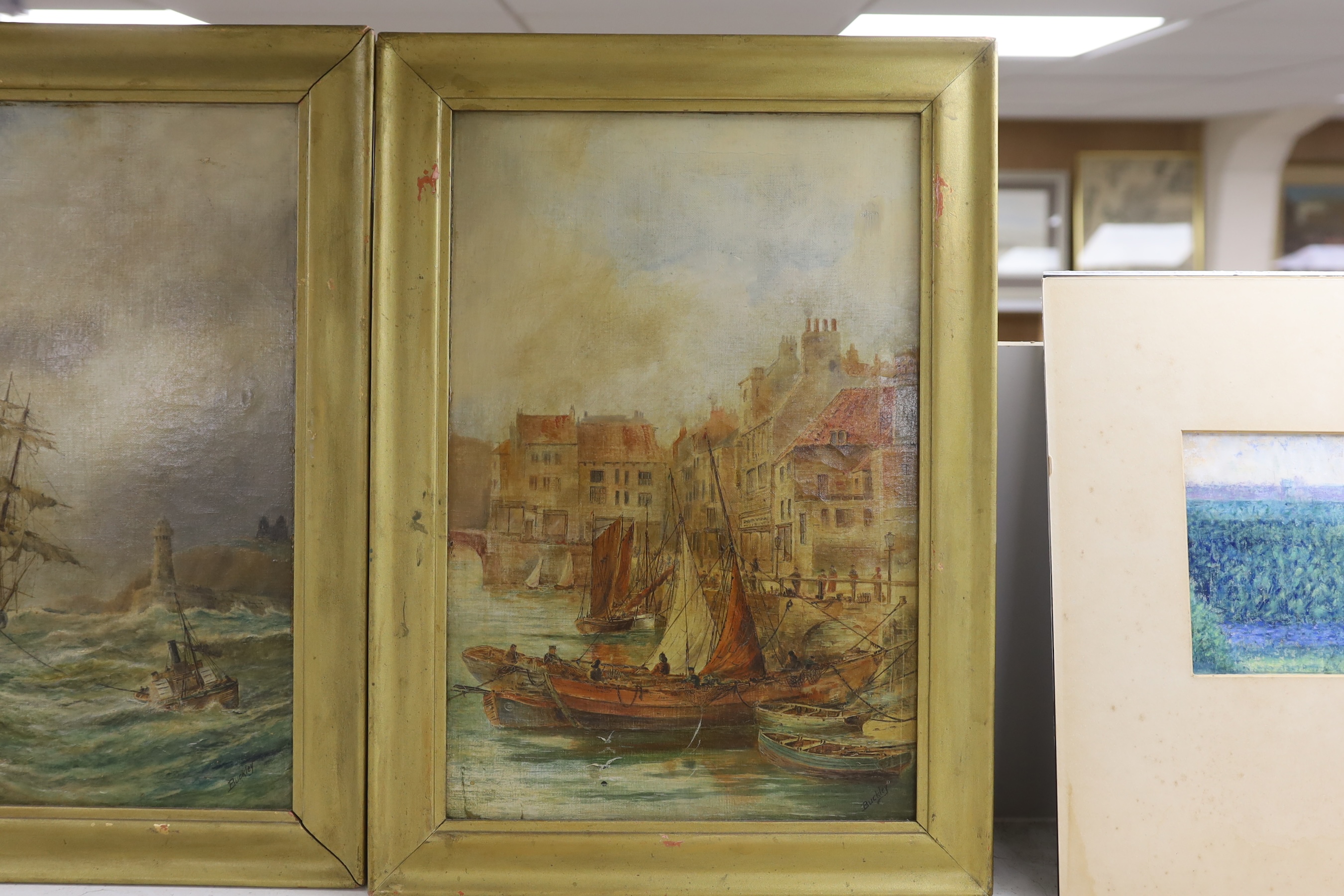 Buckley (c.1900), a pair of oils on canvas, Views of Whitby, signed, 45 x 30cm